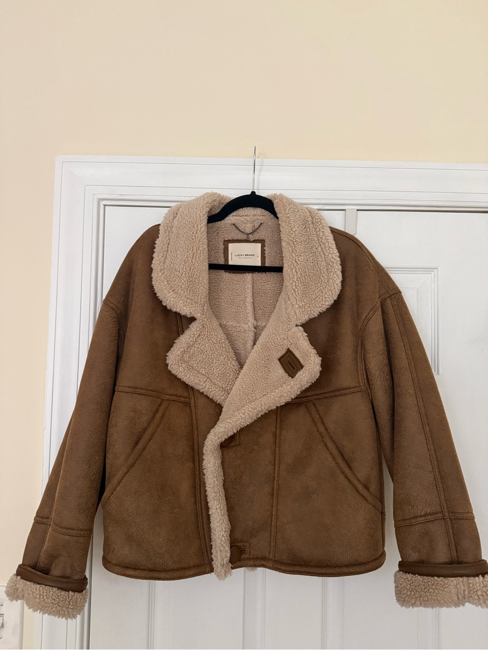 Lucky Brand Brown Faux Suede-Like Jacket with Shearling Lining